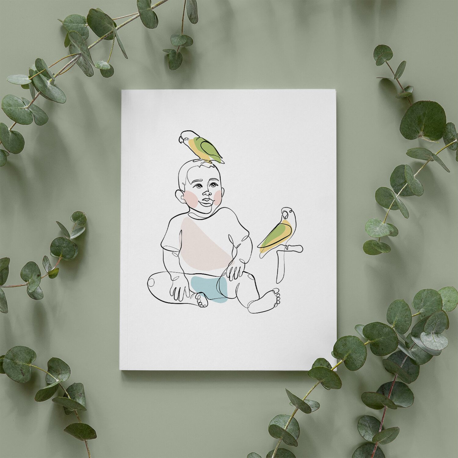 Boy And Birds Premium Matte Paper Wooden Framed Poster - Image 3