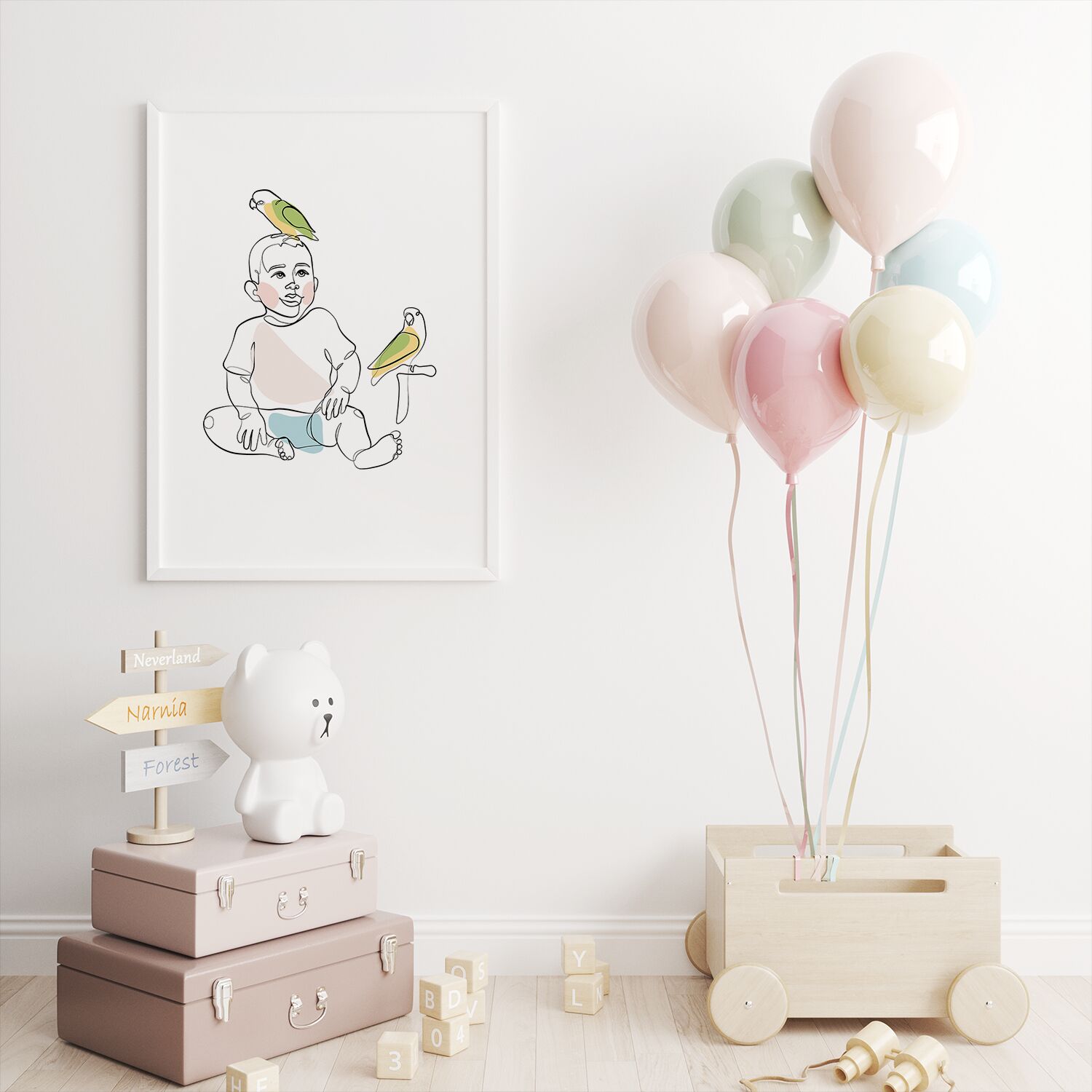 Boy And Birds Premium Matte Paper Wooden Framed Poster - Image 5