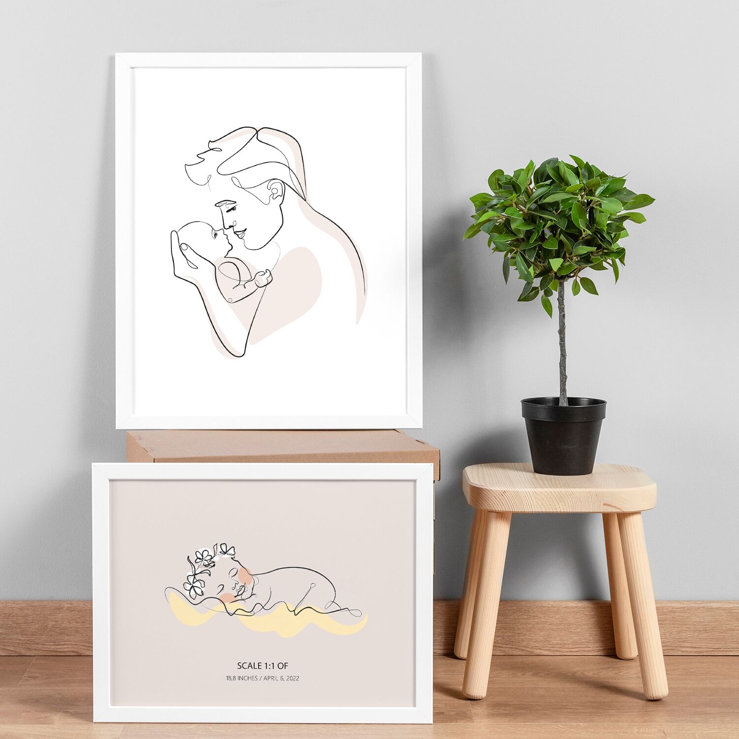 Newborn Baby Girl Sleeping Line Art Poster - Image 3
