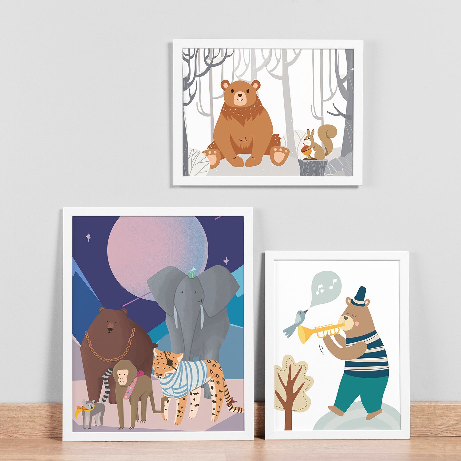 Toddlers Poster, With Cute Bear Playing Trumpt and Bird Singing - Image 4