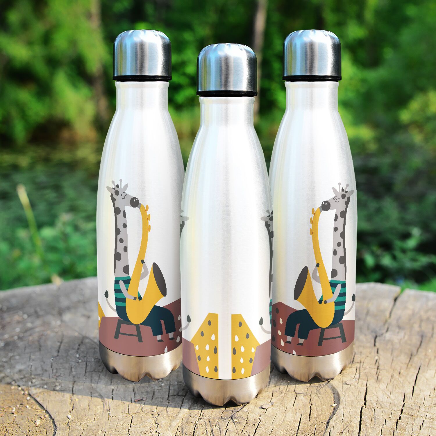 Giraffe Playing Trumpet Stainless Steel Water Bottle - Image 2