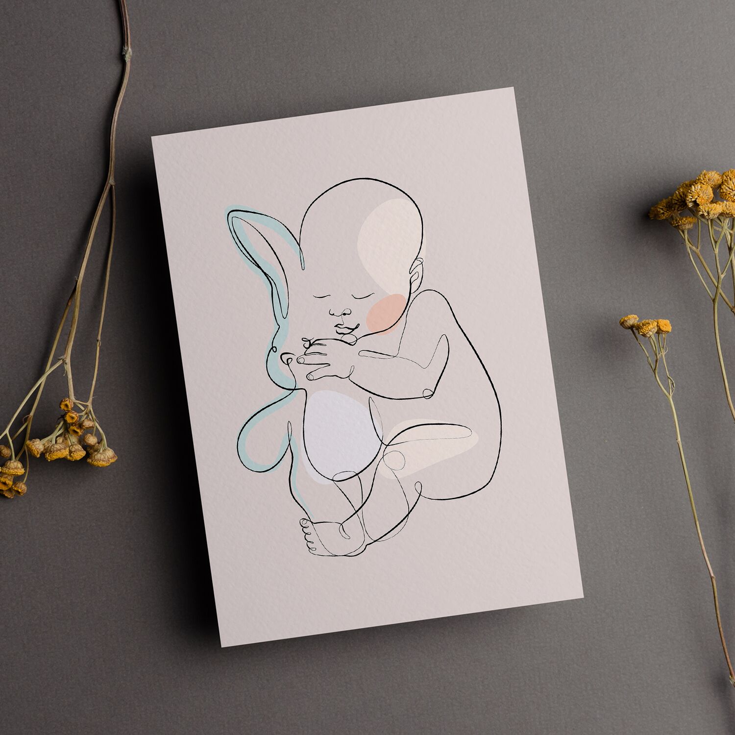 Cute Baby Cuddling A Toy Rabbit Premium Museum Quality Framed Poster - Image 4