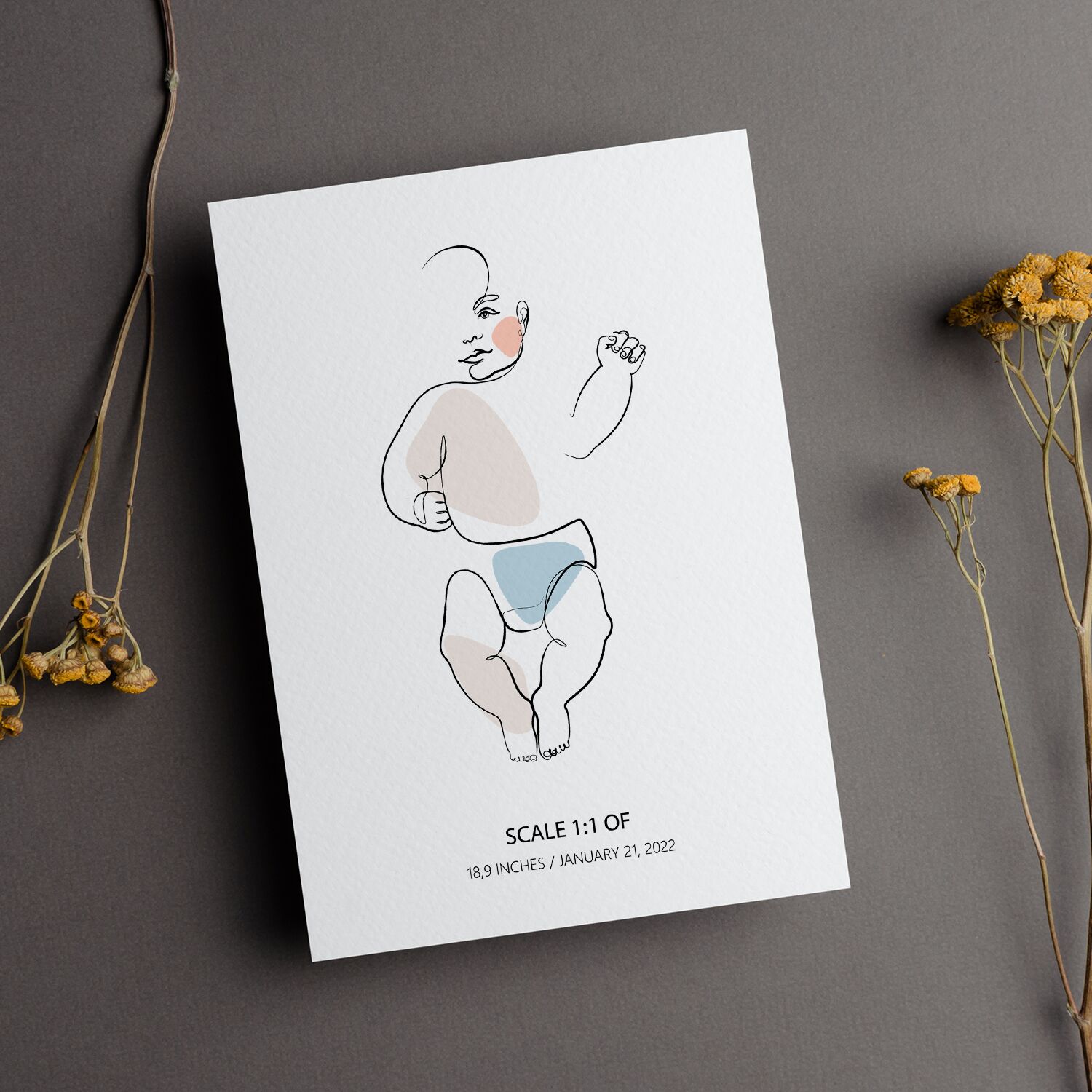 Newborn Baby Boy Playing Line Art Premium Personalised Framed Poster - Image 4