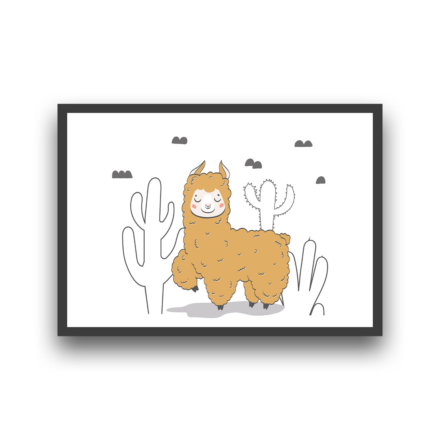 Yellow Sheep With Cactus Premium Matte Paper Wooden Framed Poster