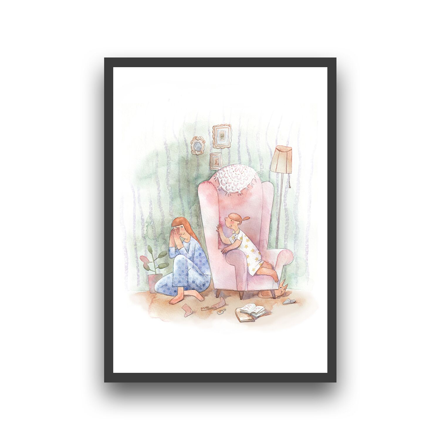 Mom And Daughter Playing Hiding Premium Matte Paper Metal Framed Poster