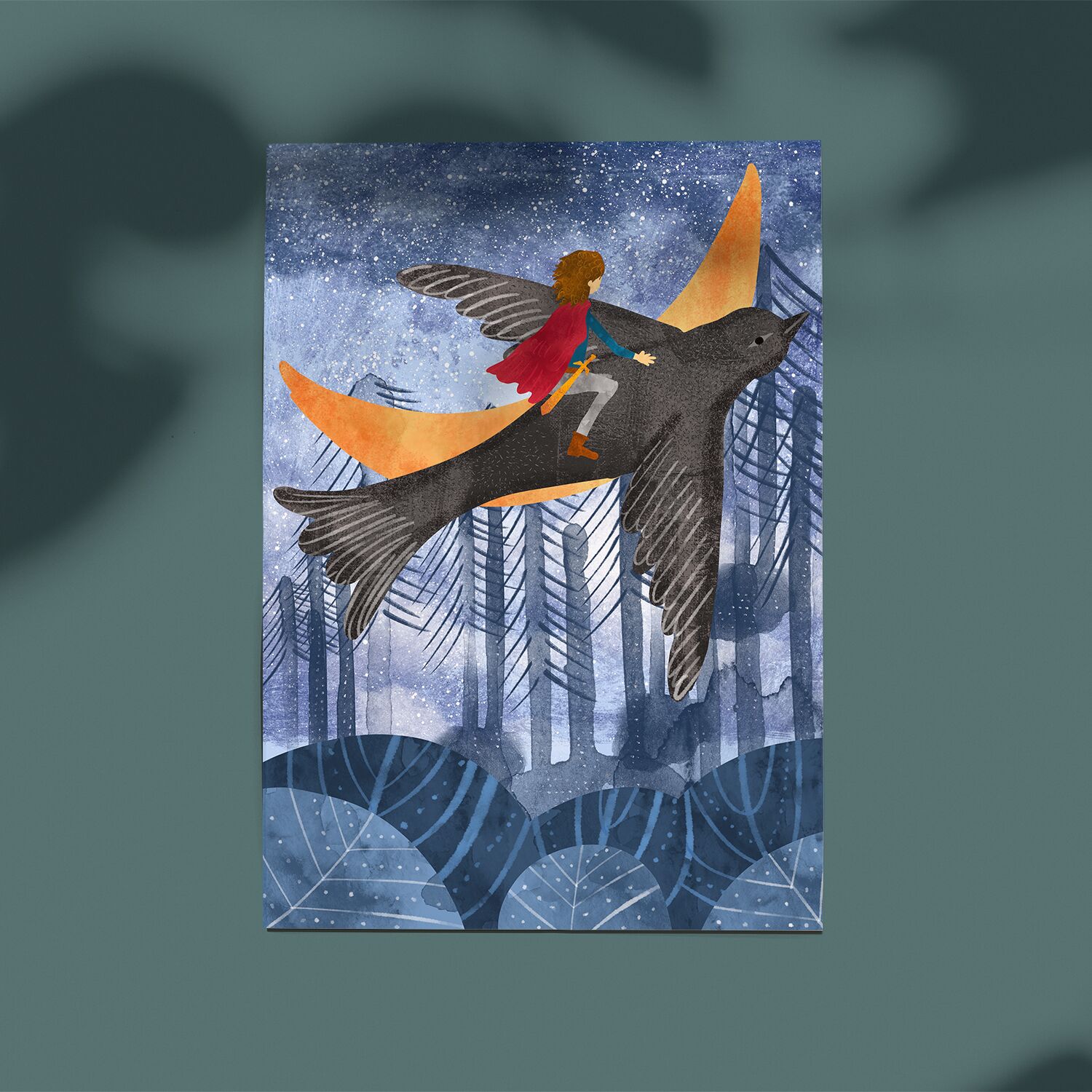 Prince Riding An Eagle Above Winter Forest Personalised Wall Poster For Boys - Image 3