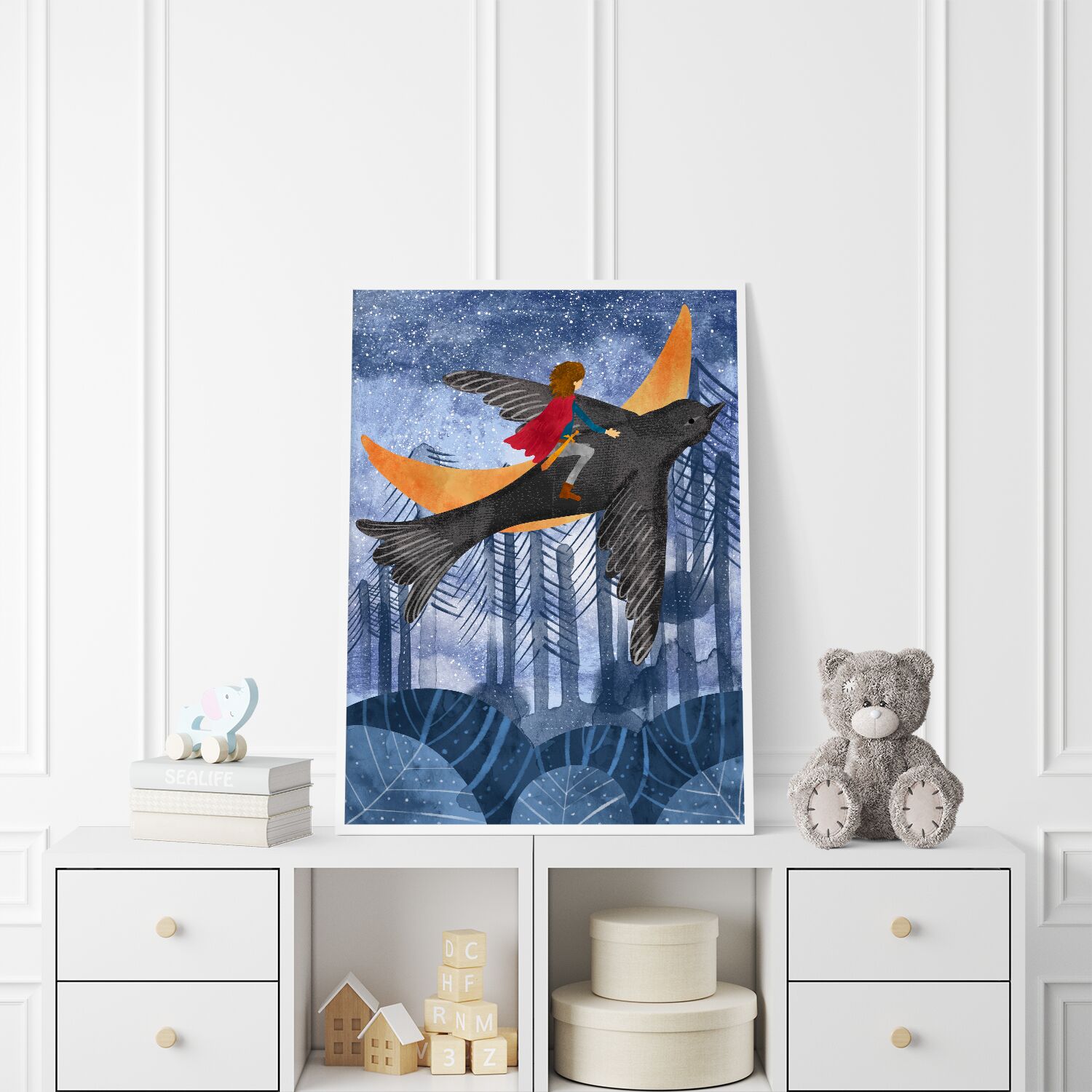 Prince Riding An Eagle Above Winter Forest Personalised Wall Poster For Boys - Image 2