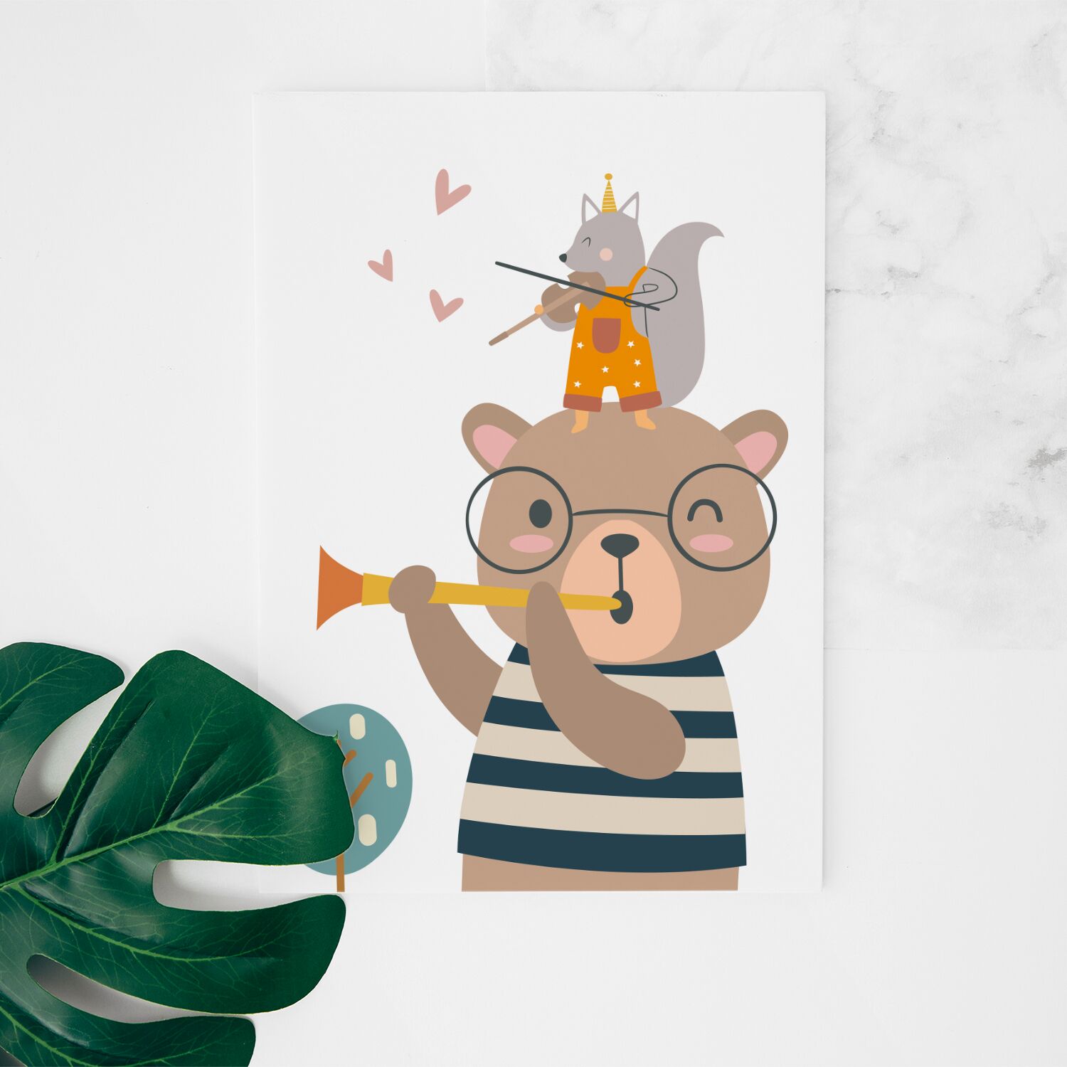 Toddlers Poster, With Cute Bear Playing A Trumpet And Little Fox Playing Violin On His Head - Image 2