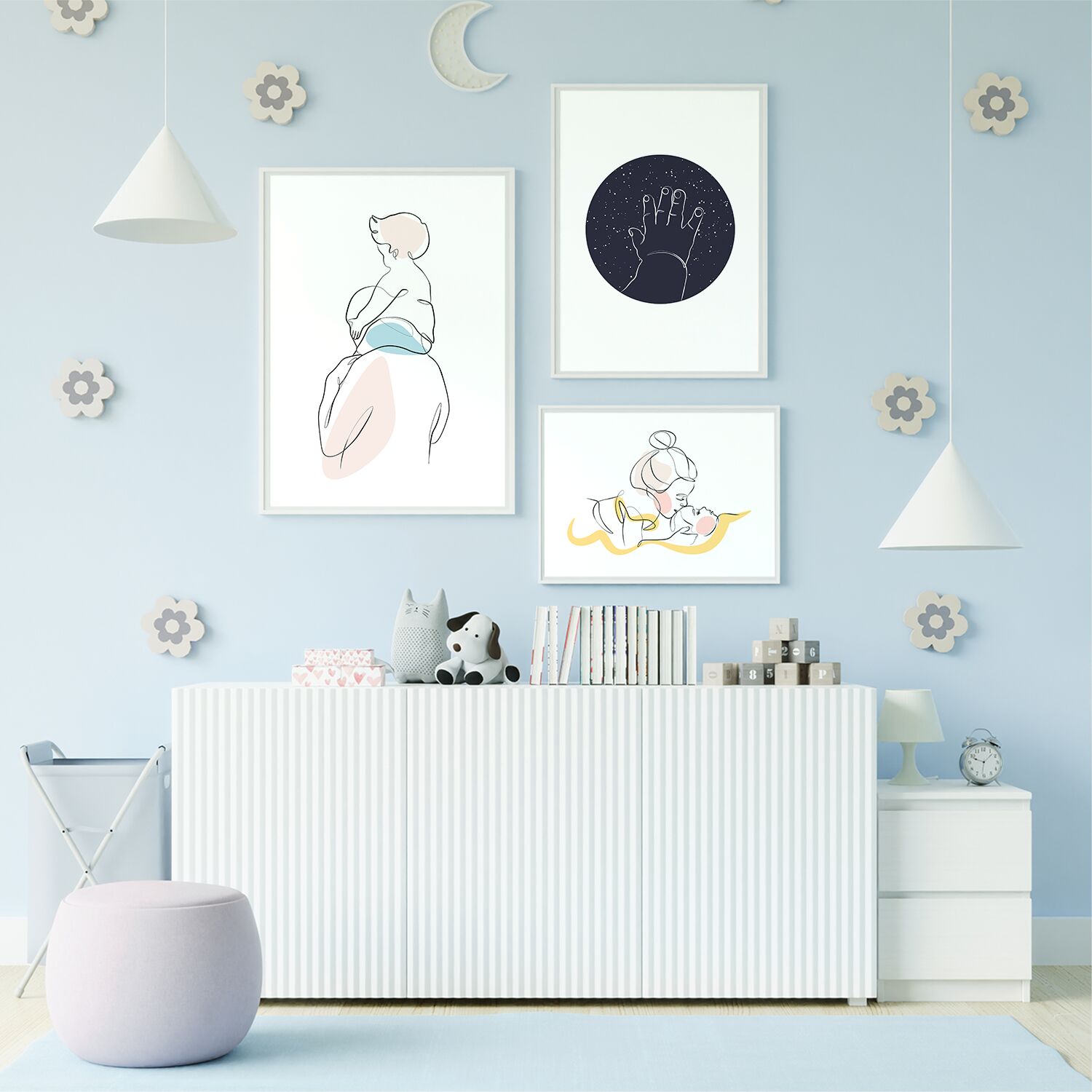 Baby Reaching Stars with Black Background Premium Matte Paper Wooden Framed Poster - Image 3