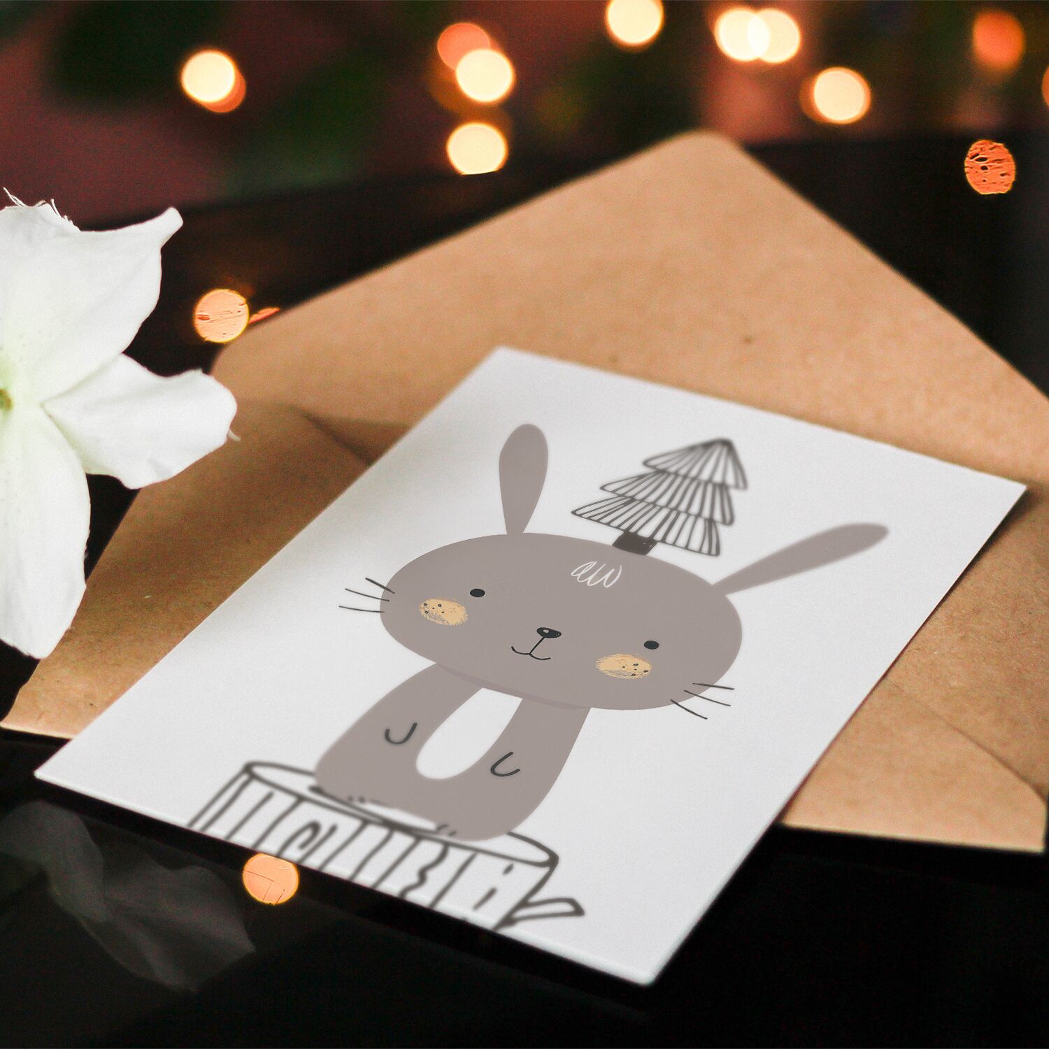 Rabbit With Pine Tree Premium Matte Paper Poster - Image 5