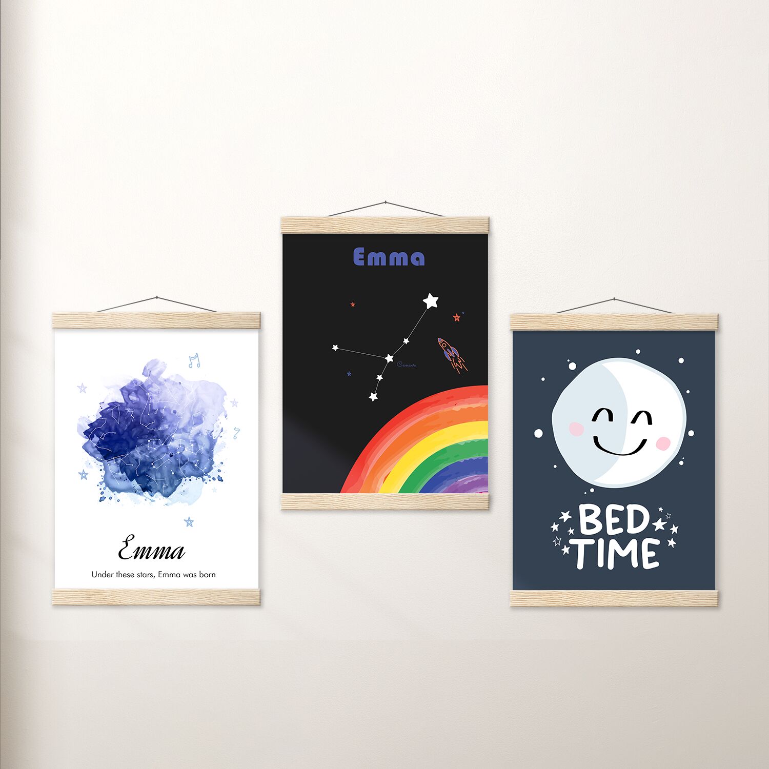 Bed Time And Cute Moon Vector Poster With Hanger Wall Art For Nursery Room - Image 4