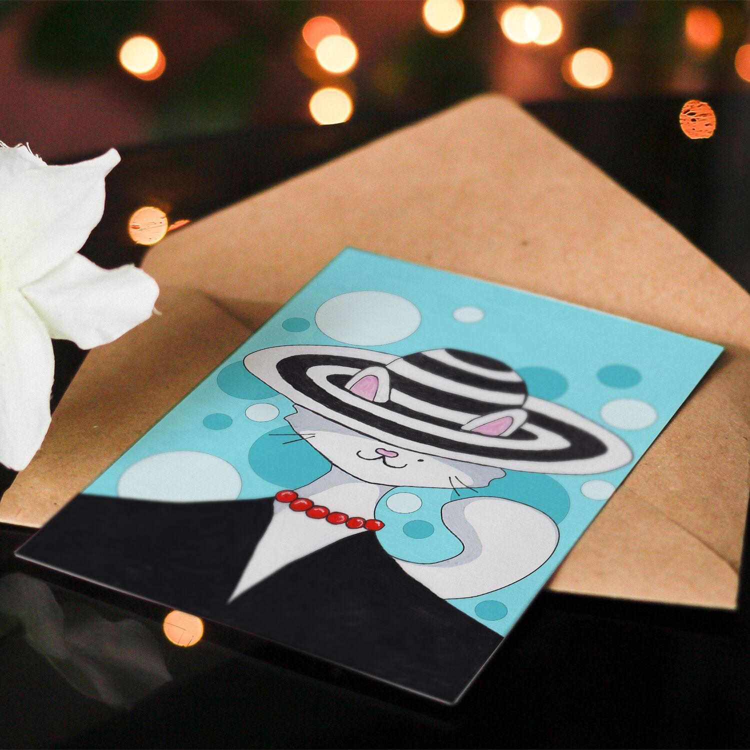 Black Lady Cat Wearing Hat Premium Matte Paper Poster - Image 4