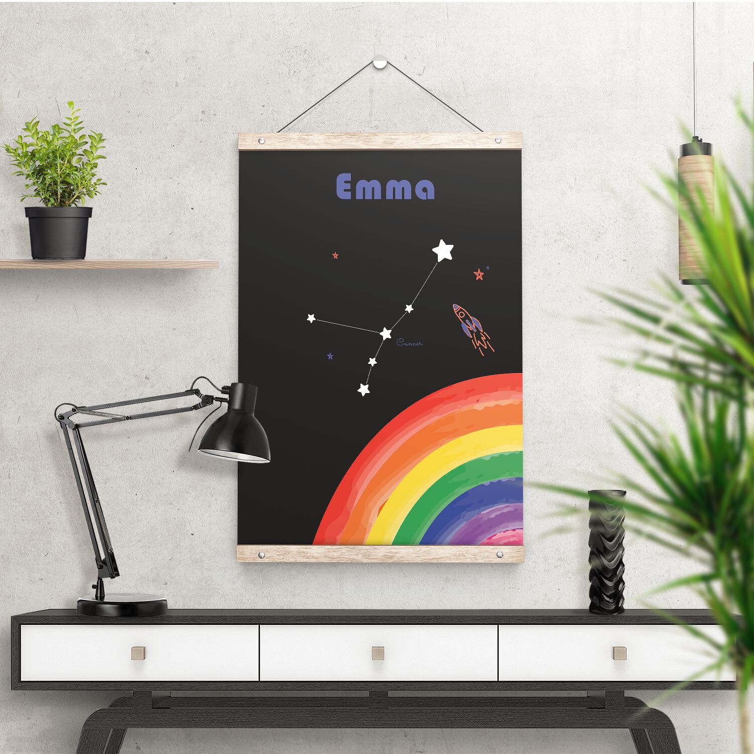Personalized Zodiac Wall Art, Rainbow Horoscope Star Sign Wall Poster with Hanger - Image 4