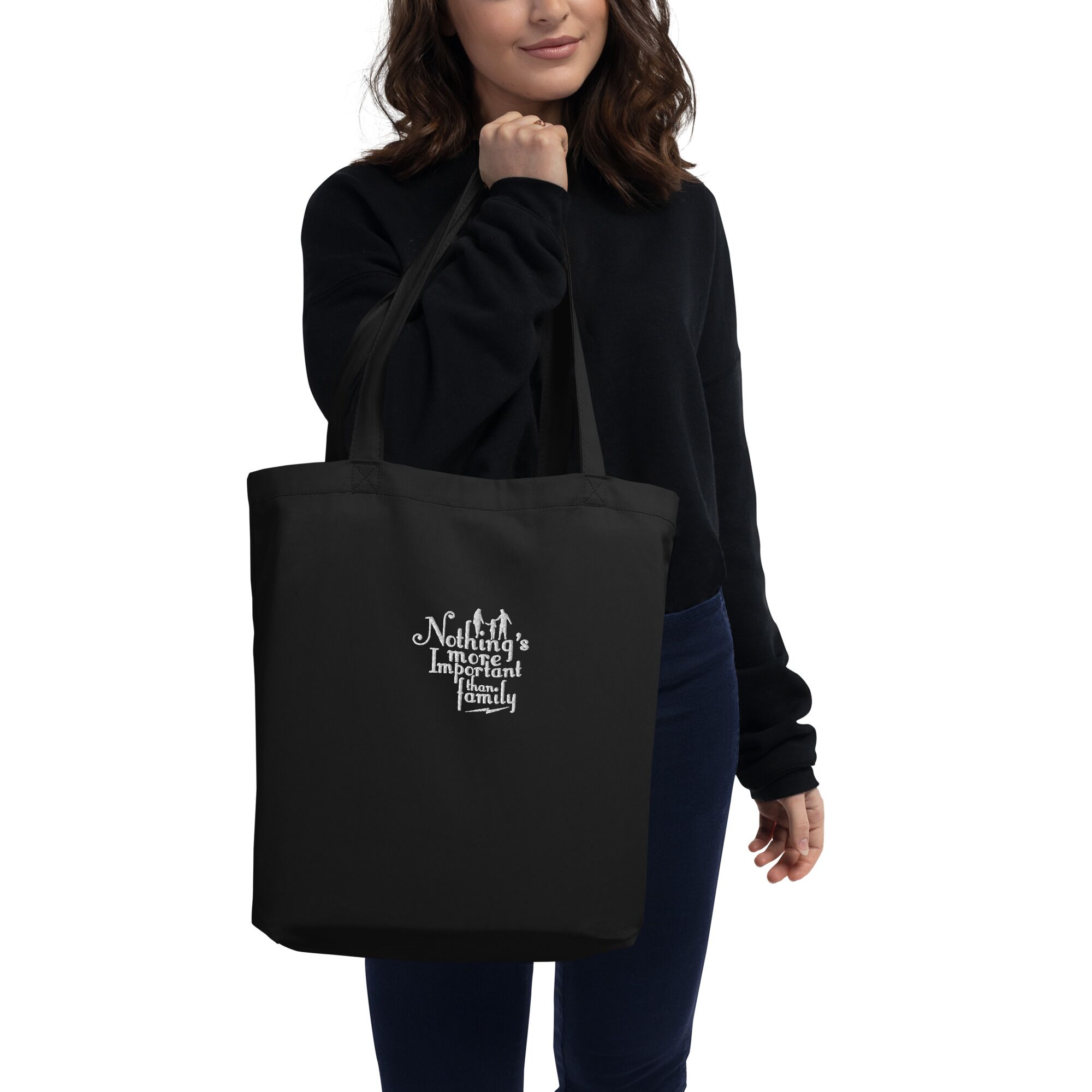 Nothing Is Important Than Family Embroidery Eco Tote Bag - Image 5
