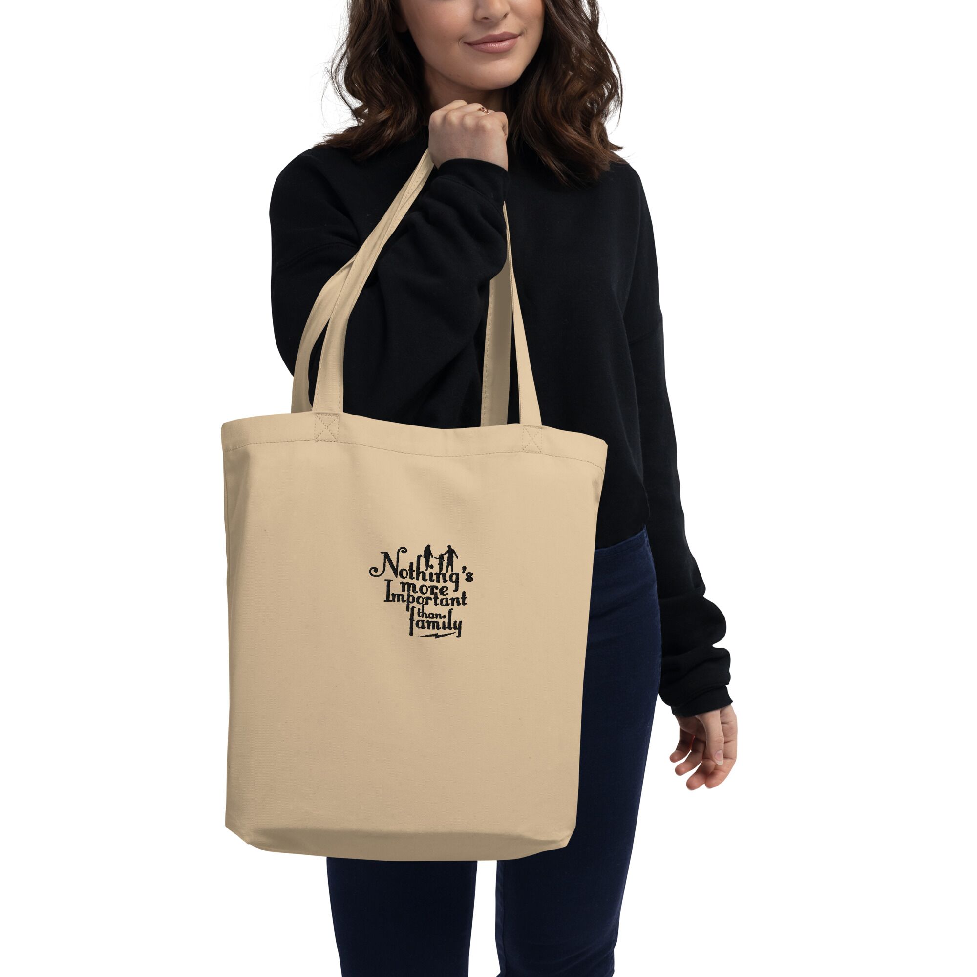 Nothing Is Important Than Family Embroidery Eco Tote Bag - Image 2