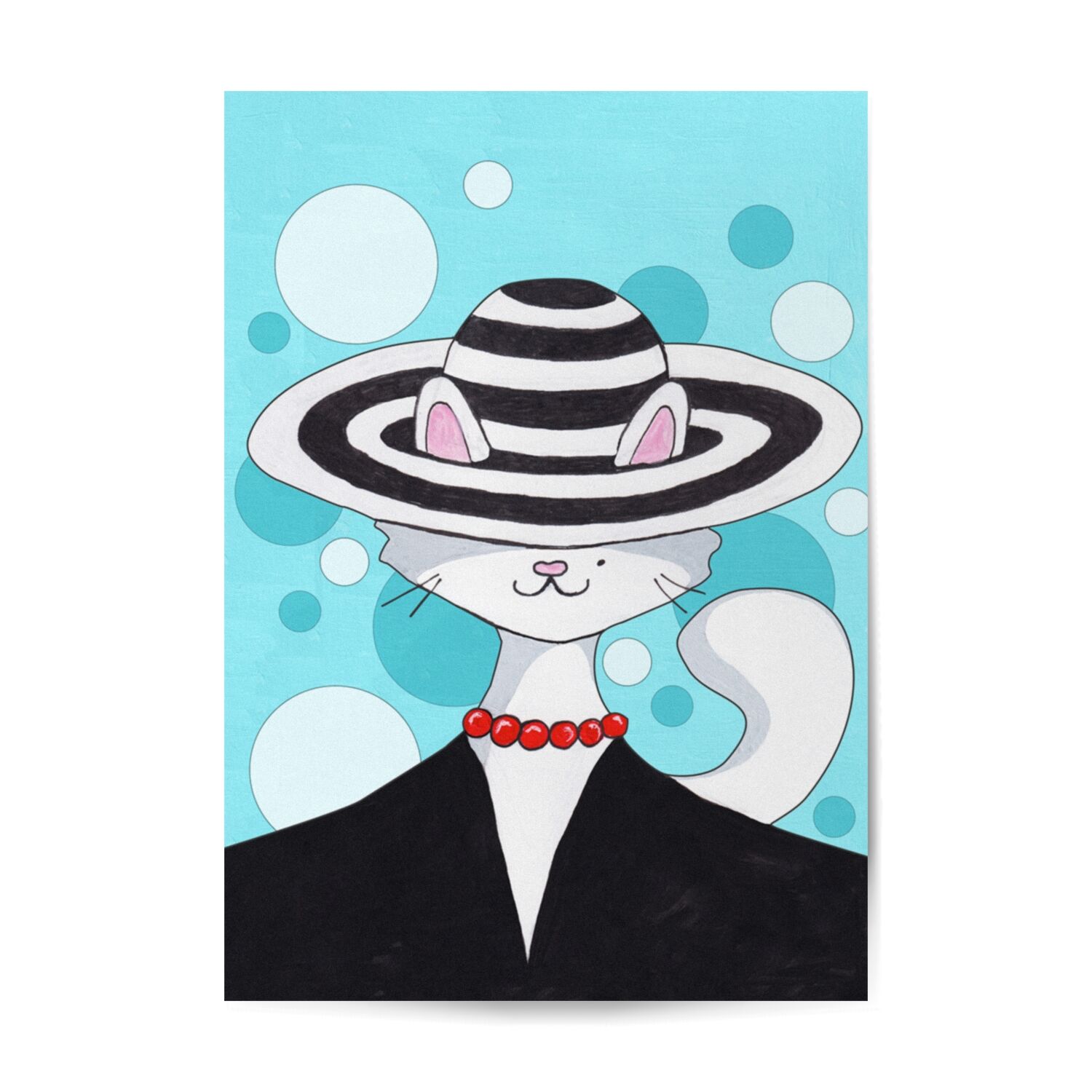 Black Lady Cat Wearing Hat Premium Matte Paper Poster