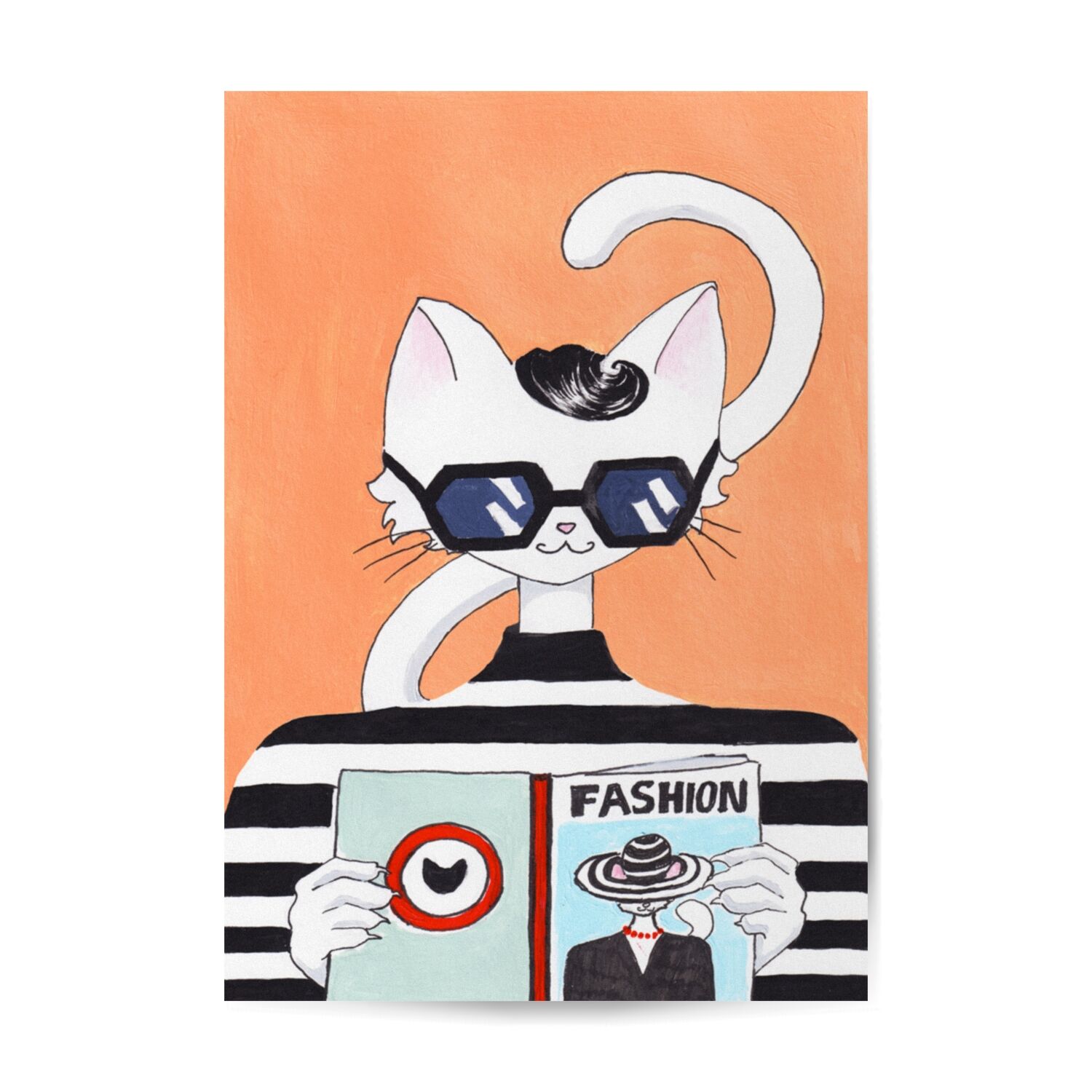 Stylish And Cool Cat Lady Reading Magezine Premium Matte Paper Poster