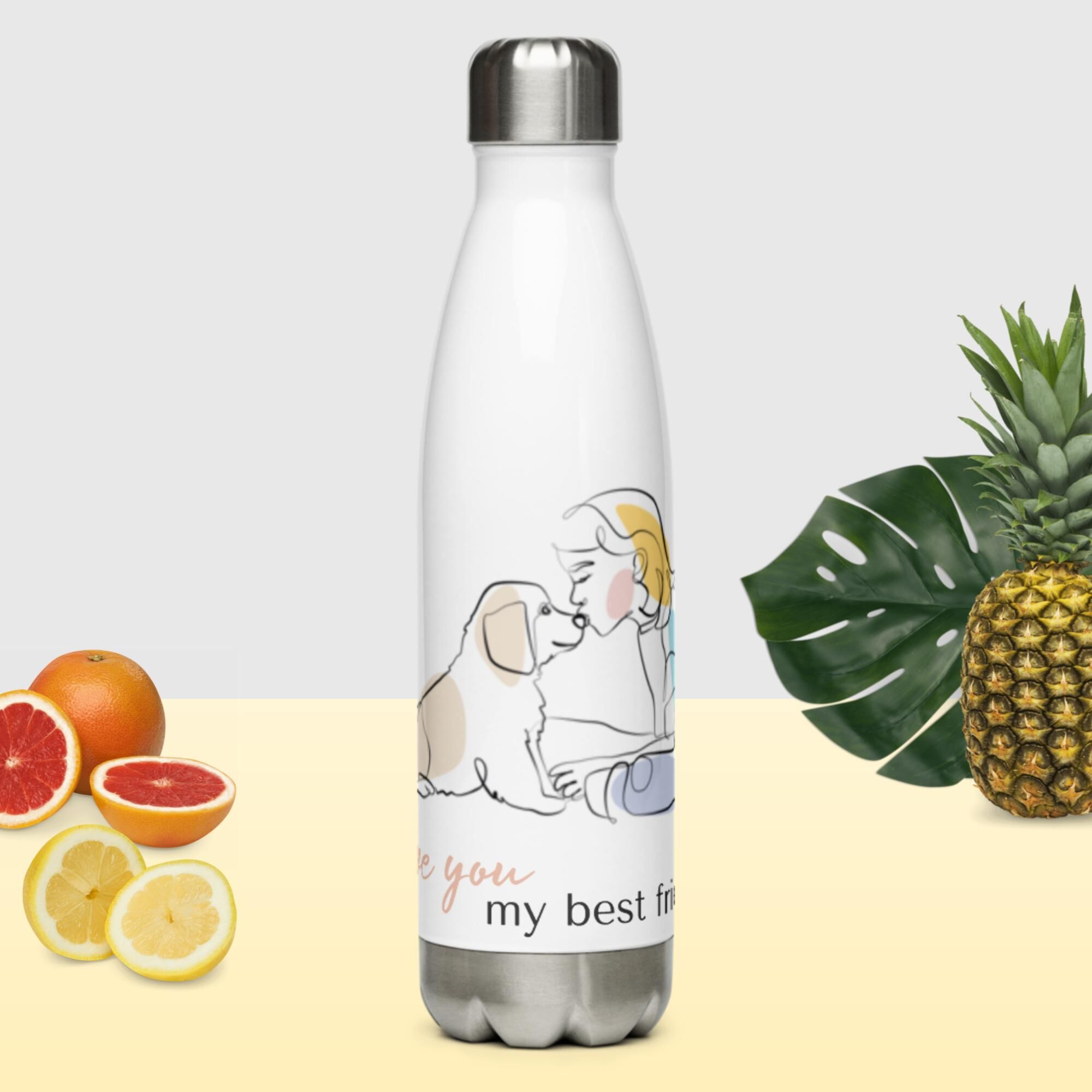 Little Girl Kissing Her Dog Stainless Steel Water Bottle