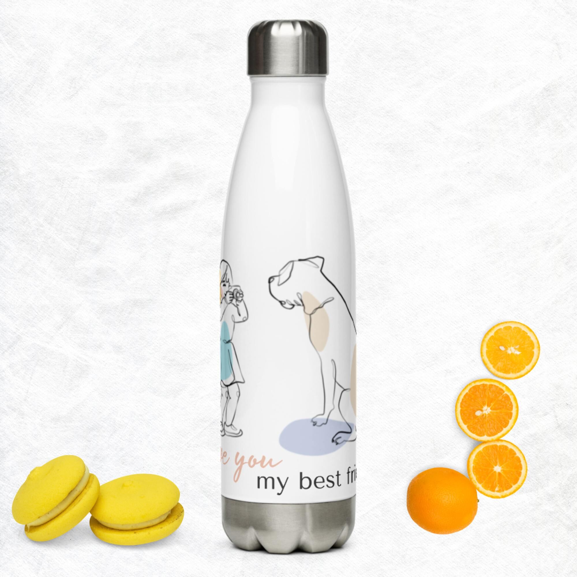 Little Girl Take Photo For Her Dog Stainless Steel Water Bottle