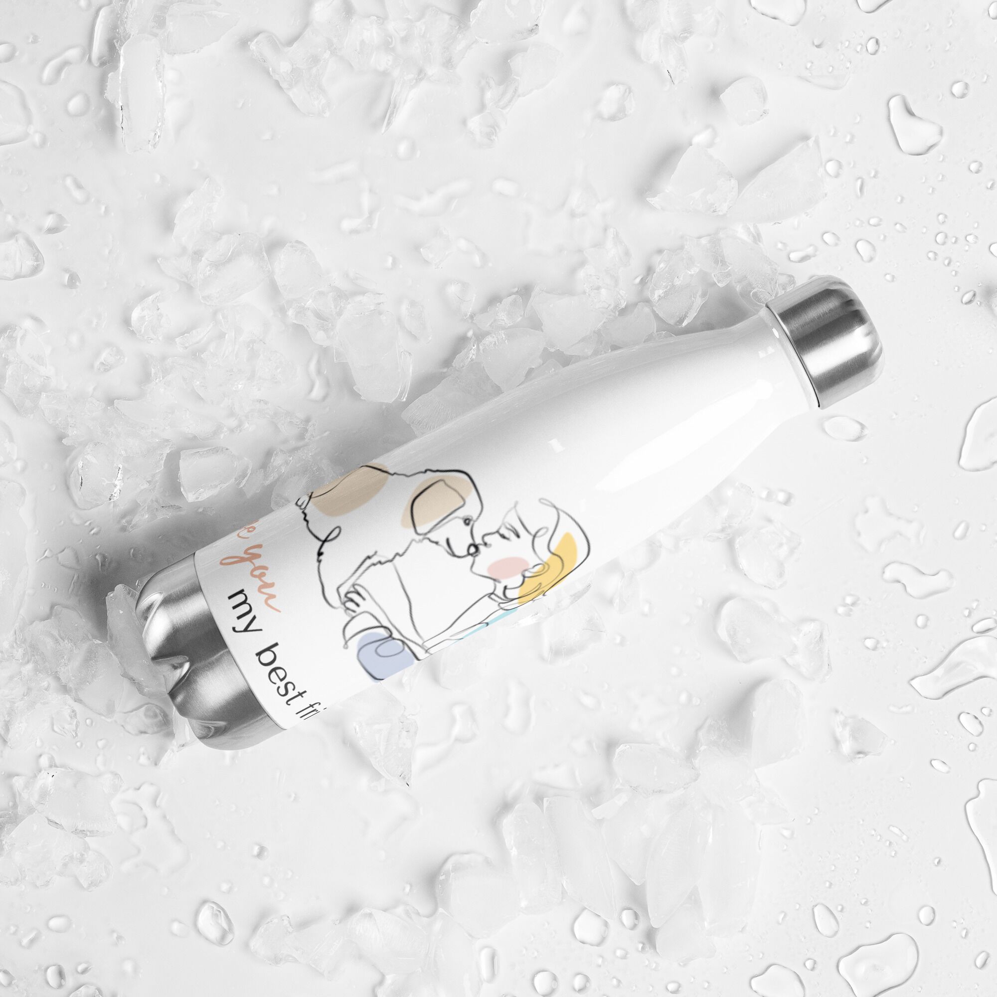 Little Girl Kissing Her Dog Stainless Steel Water Bottle - Image 5