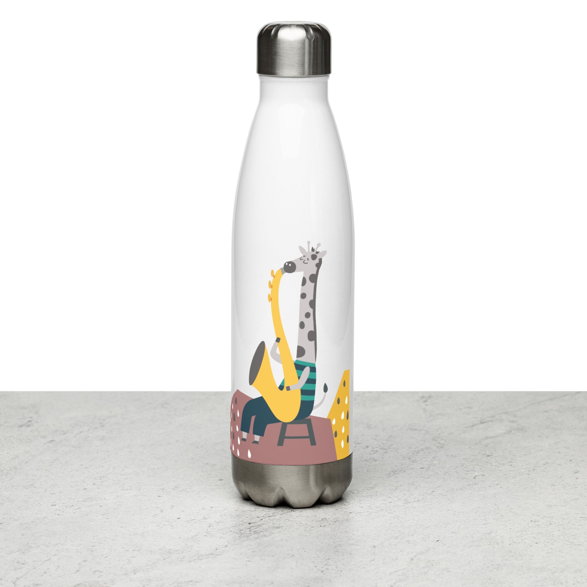 Giraffe Playing Trumpet Stainless Steel Water Bottle - Image 5