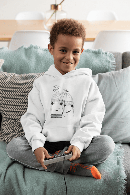 Bear Family Do Not Like Rain Kids Fleece Hoodie - Image 3